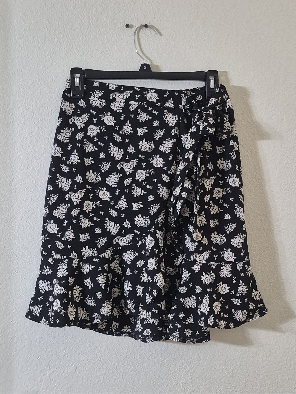 Blu Pepper Black Floral Wrap Skirt with Ruffle Hem